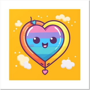 Kawaii Cute Heart Balloon Pride Rainbow Posters and Art